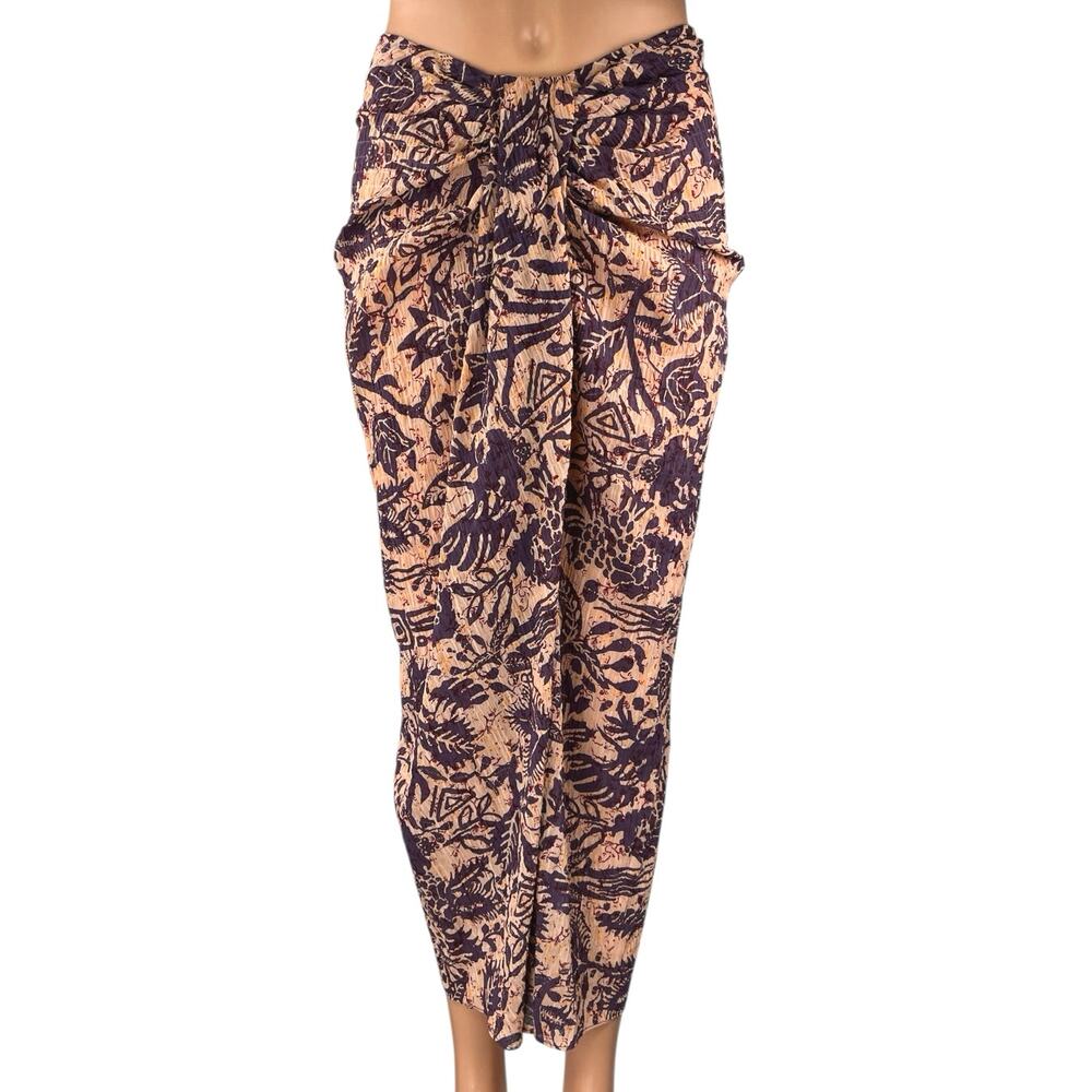NEW Zara Purple Floral Wrap Coastal Print Zipper Midi Sarong Pencil Skirt Size S